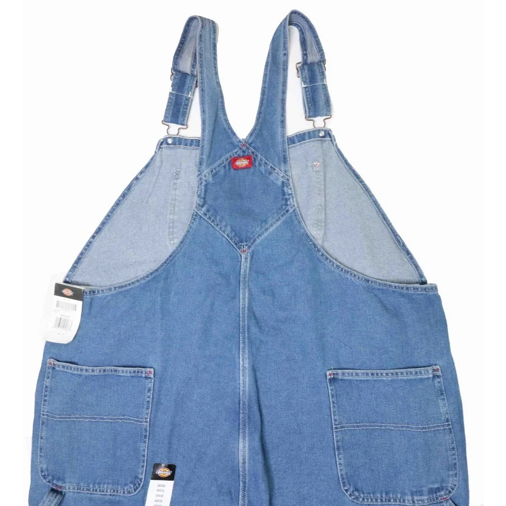 NWT Dickies Denim Bib Overalls Medium Wash Blue Cotton 8396SNB Mens Size 48 x 30